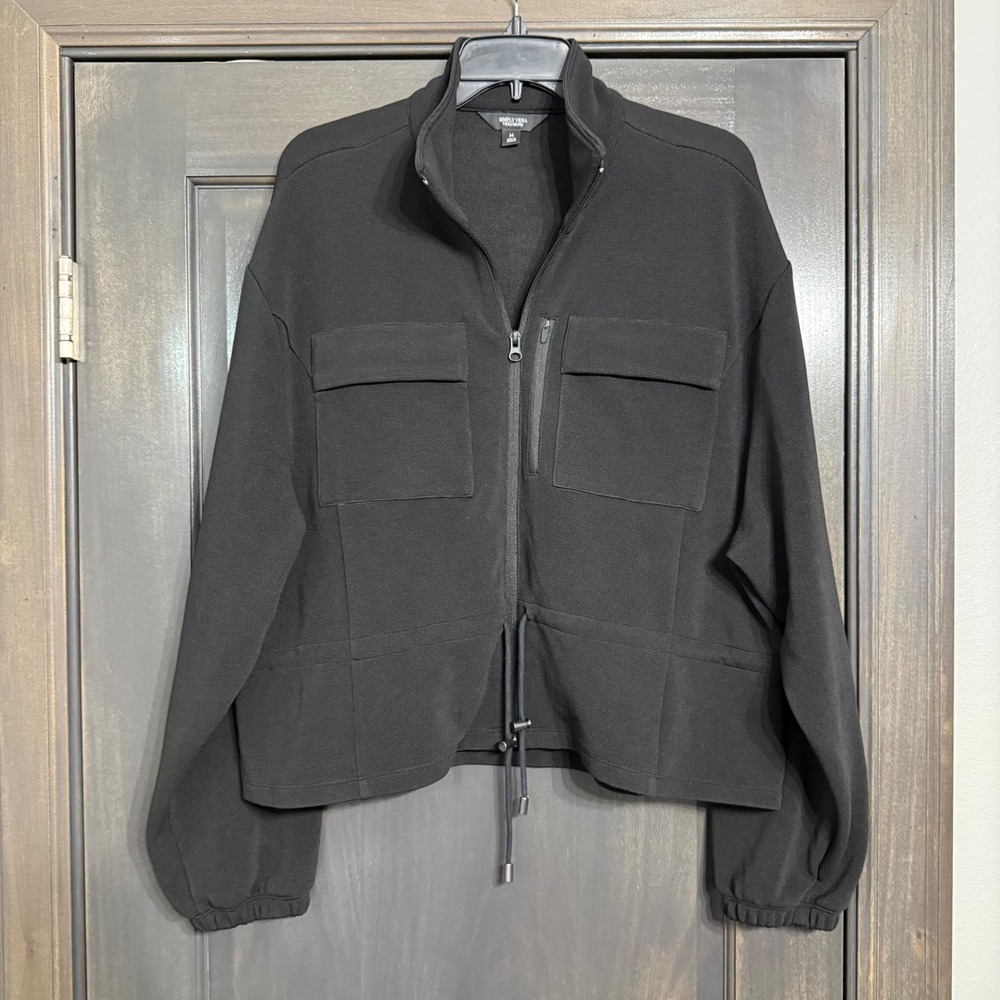 Simply Vera Vera Wang Womens Black Utility Zip Up Jacket Textured Knit Medium